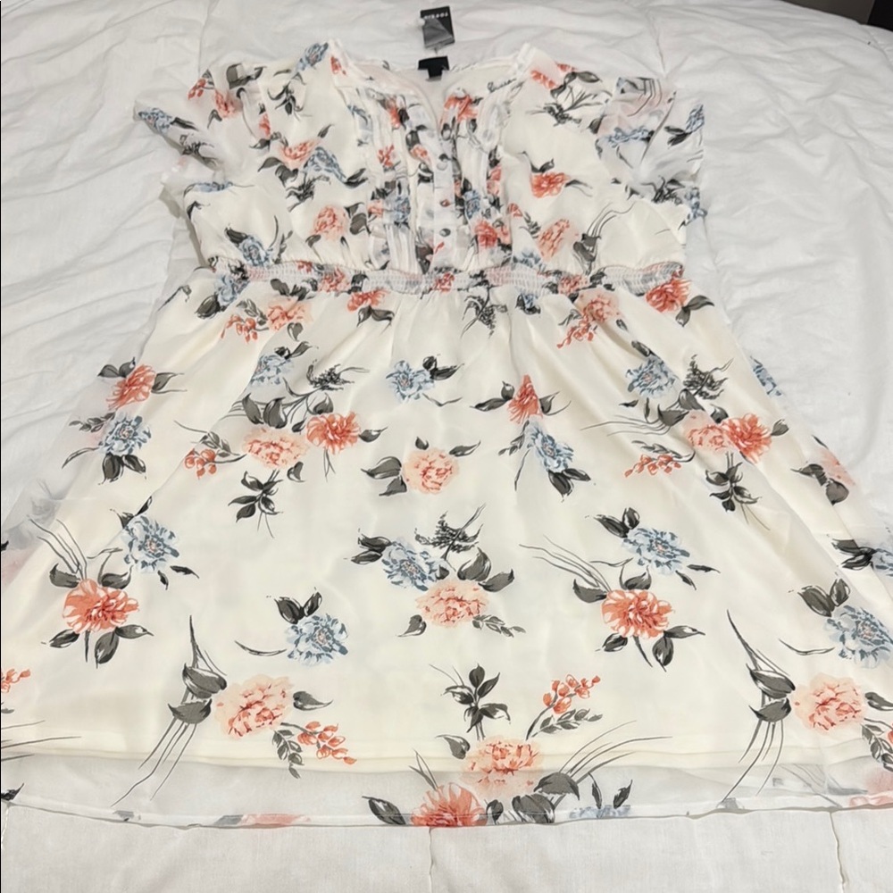 Torrid Cream Floral Midi Dress Ruffled Style NWT
